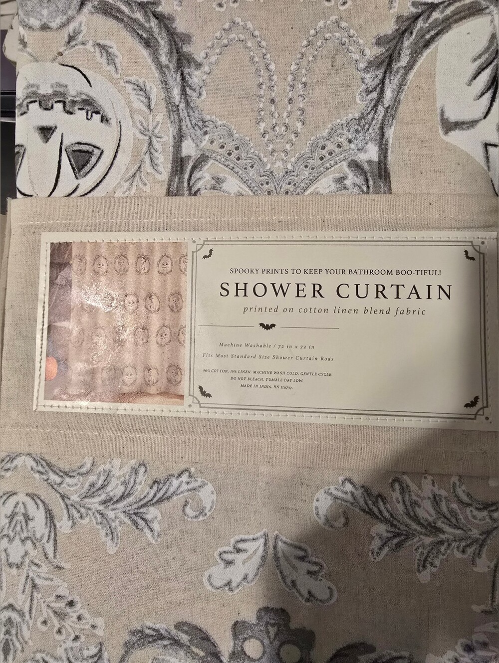 Envogue Cotton-Linen Shower Curtain Spooky Fabric